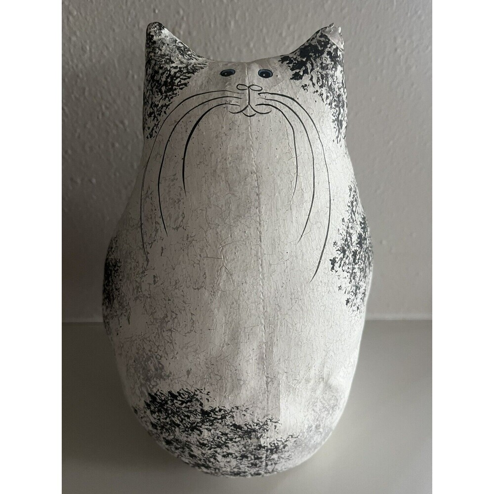 Natalie Silitch folk art Black and White Kitty cat hand painted crackle canvas